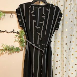 Black and white striped midi dress